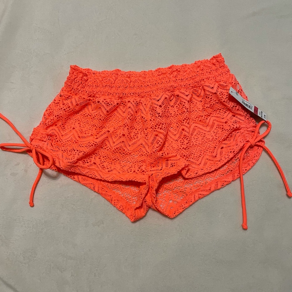 Coral lace swimsuit cover up shorts
